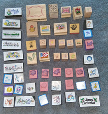 Lot of 50 Small 1990's Rubber Stamps Noteworthy Cat Dog Flowers Expressions 