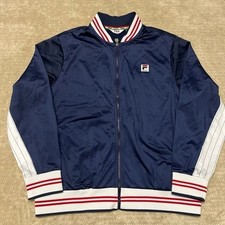 Fila Sport Track Jacket VTG 80s Navy and White w Pinstripe Zip Up Jacket Sz L