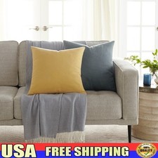 2 Pack Cotton Slub Throw Pillows Set Removable Covers Zip Closure Indoor Decor