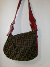 VINTAGE FENDI ZUCCA W/RED LEATHER OYSTER SHOULDER BAG ITALY