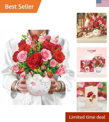 Pop Up Cards, Blooming Roses, 12 Inch Life Sized Forever Flower Bouquet 3D Po...