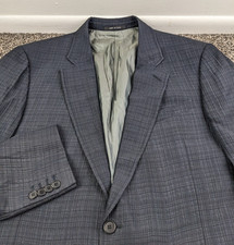 Armani Collezioni Sport Coat Seersucker Rayon Blend Plaid Dark Navy Blue 46R