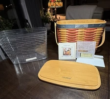 Longaberger 2001 Whistle Stop Basket Collector Lid Combo TieOn Christmas Gift