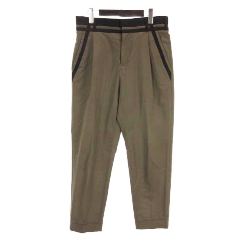 Sacai Khaki Tuck Belted Slacks Pants Size 3 Wool Polyester Excellent Condition