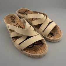 Sam Edelman Leather Women Averie Ivory Espadrille Neutral Slide Sandals Size 6.5