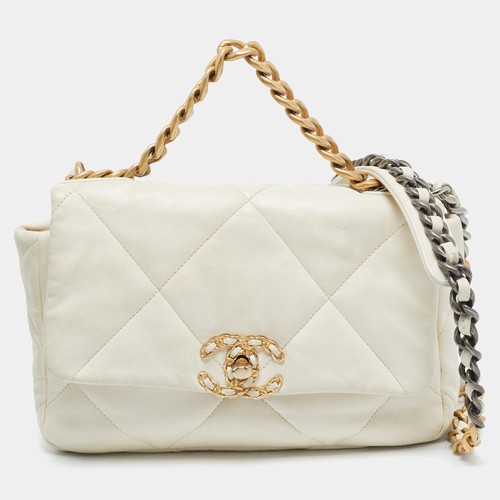 Chanel 19 Medium White Quilted Leather Flap Bag