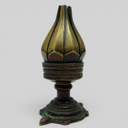 Antique VTG Brass Incense Burner Holder Censer Articulated Lotus Flower Turtle