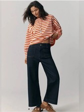Anthropologie Maeve The Colette Wide Leg Jeans In Dark Denim SZ 27 Tall