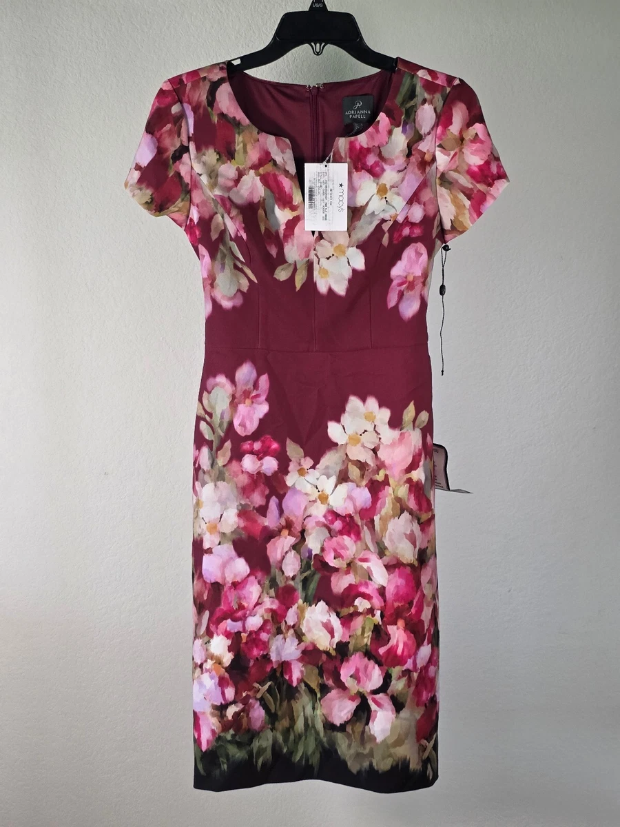 Vestido Vaina Adrianna Papell Nuevo con Etiquetas Rosa Borgoña Floral Talla 8 Boda Cóctel