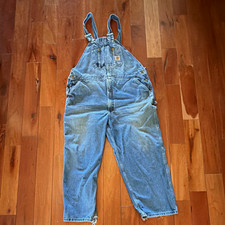 Carhartt Unisex Blue Denim Bib Overalls Workwear, Denim Fabric