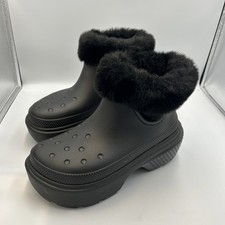 Crocs Furever Crush Black fur Lined chunky Clogs Mens size 8 womens size 10 fur