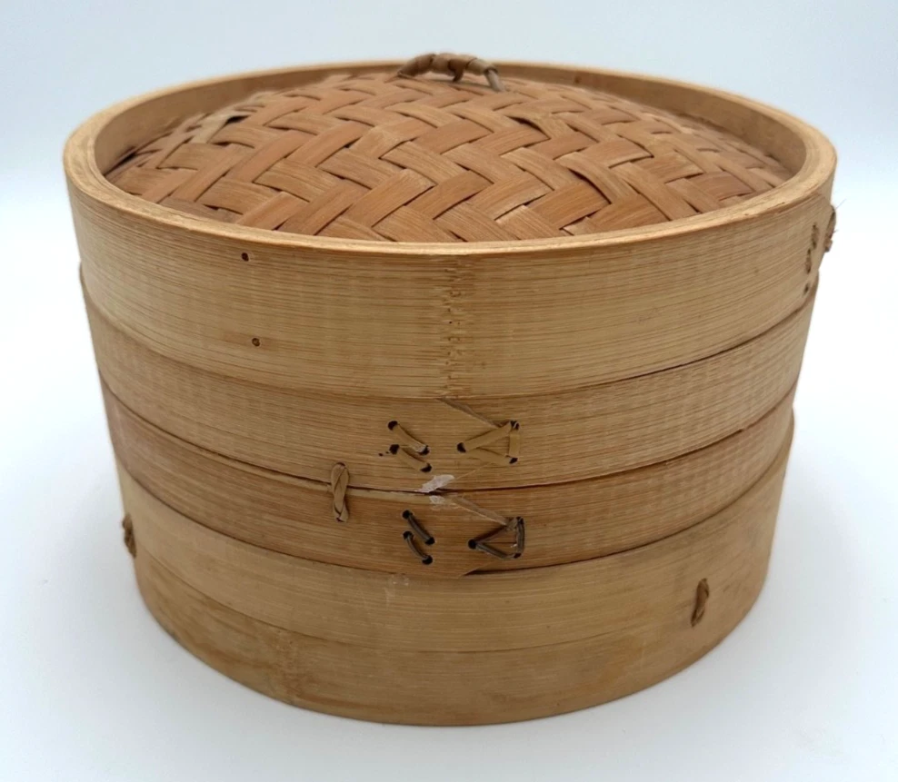 Bamboo Steamer Basket 2 Tiers 10" Diameter - Used