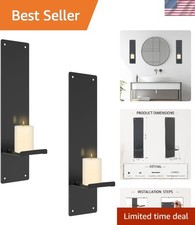 Image of Elegant Set of 2 Black Powder-Coated Metal Wall Candle Holders for Any Space