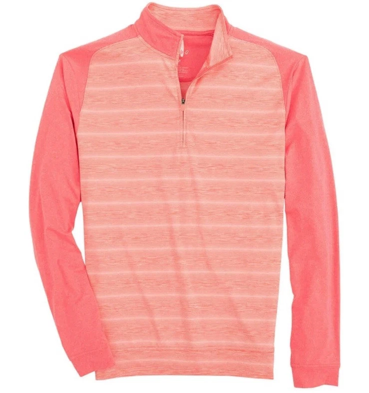 Johnnie-O Mens Bert 1/4 Zip Pullover Taffy Pink Striped Performance Golf Sz XL