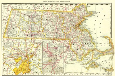 Historic State Map - Massachusetts - Rand McNally 1879 - Vintage Wall Art