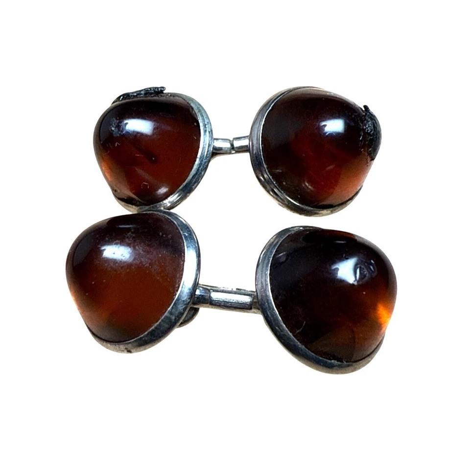 Gemelos ámbar genuino vintage de plata esterlina estilo báltico miel de doble cara Foto 4 de 4