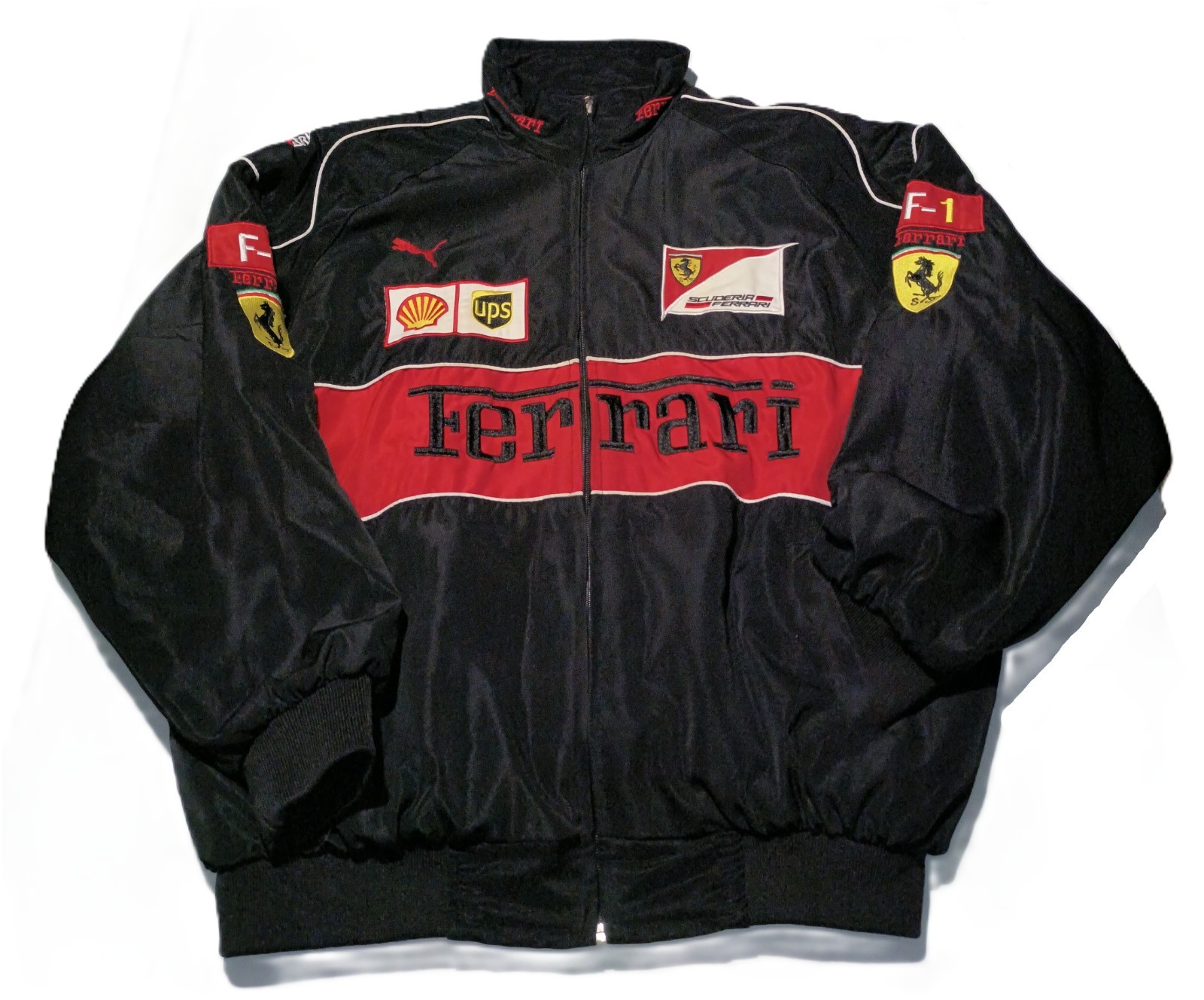 Puma Ferrari Mens Womens L Vintage Racing Bomber Jacket Black Padded Coat VGC