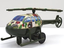 HÉLICOPTÈRE MILITAIRE ANCIEN JOUET MÉCANIQUE À POUSSER JIMMY TOYS HONG KONG