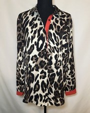 Q2 Leopard Button Up Long Sleeve Shirt Animal Print Top Women's MEDIUM