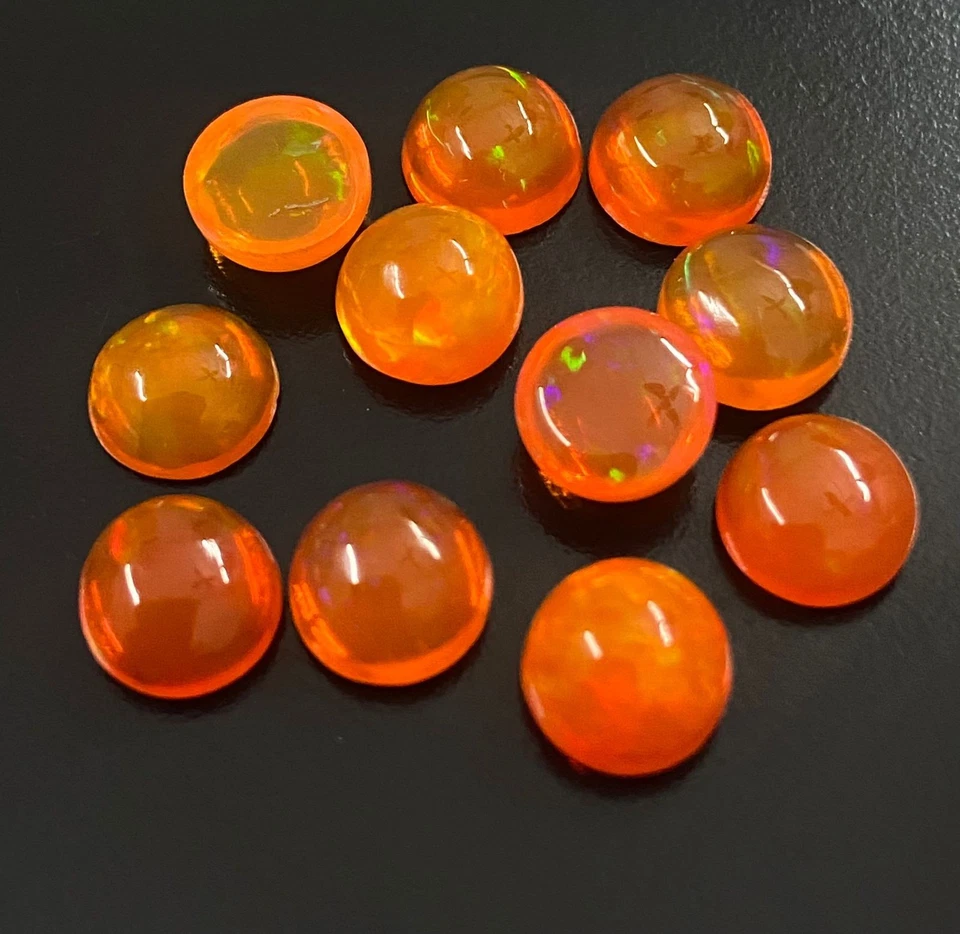Opala etíope laranja natural redonda solta calibrada pedra preciosa traseira plana 3mm-8mm - Imagem 3 de 4