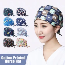 Doctor Nurse Surgical Bouffant Scrub Hats Adjustable Cap Head Cover With Button