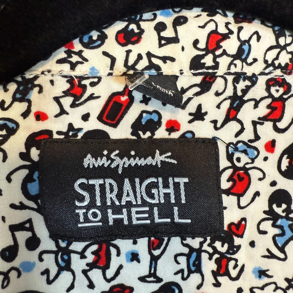 Camisa de fiesta Straight To Hell Rock N Roll para hombre grande con botones suelta corta Slv Foto 3 de 4