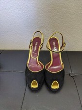 Prada  Black Suede chunky heel sandals size 8.5 