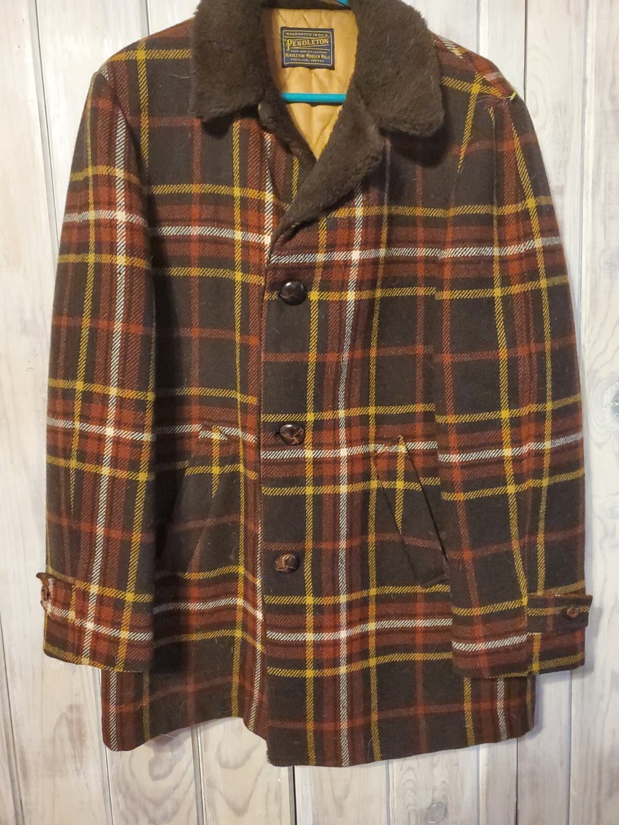 Pendleton Barn Coat Sz L Wool Jacket Quilted Lining, Brown Pendleton Barn Coat Sz L Wool Jacket Quilted Lining, Brown