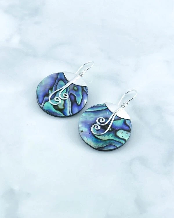 Pendiente redondo abulón Paua Shell hecho a mano de plata de ley 925 ¡NUEVO DISEÑO! Foto 4 de 4