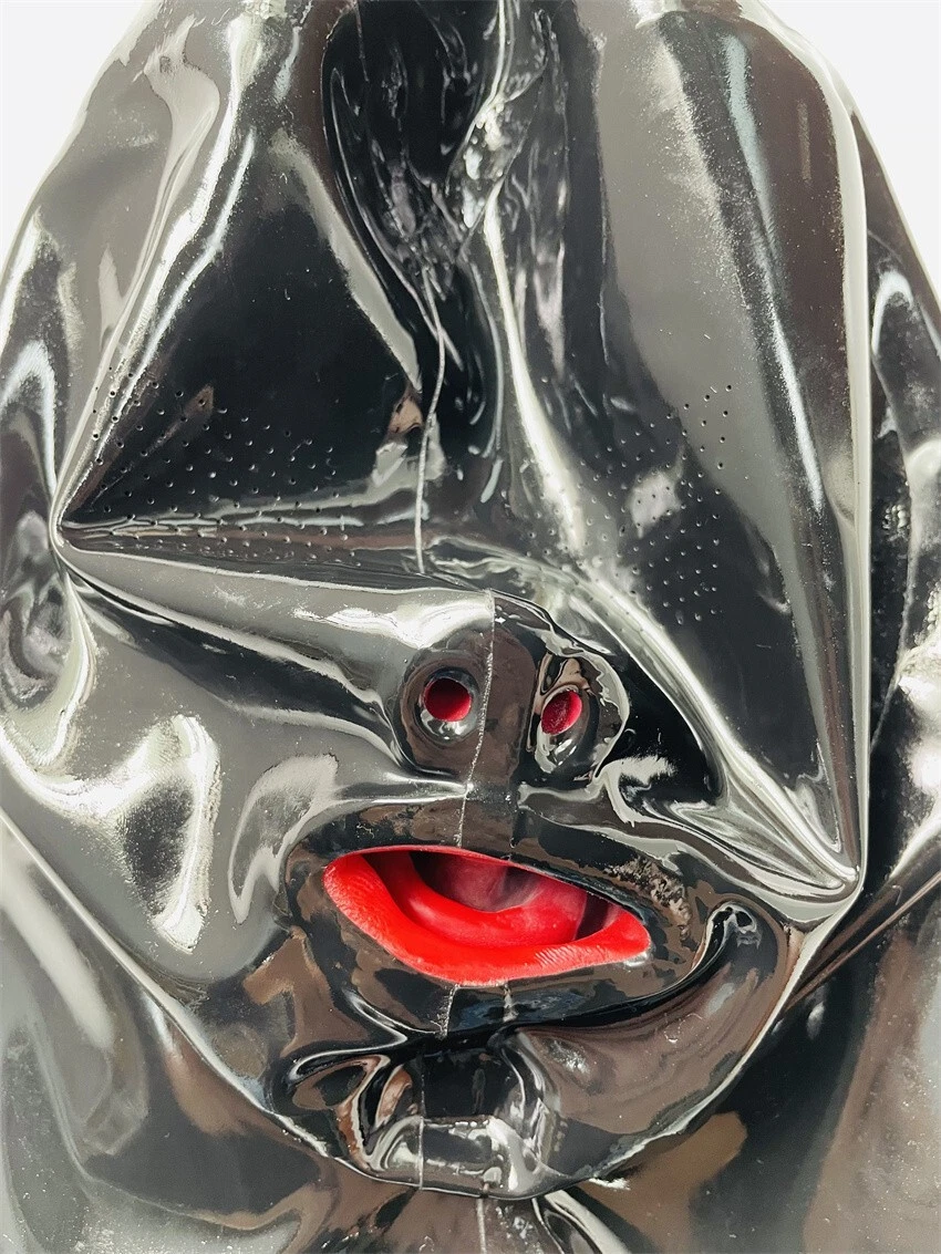 Latex Mask micropore 0.1mm eyes hole with red teeht nose tube 0.4mm customized