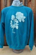 Vintage 80s Puffy Flower Floral Sweatshirt 50/50 Womens XL
