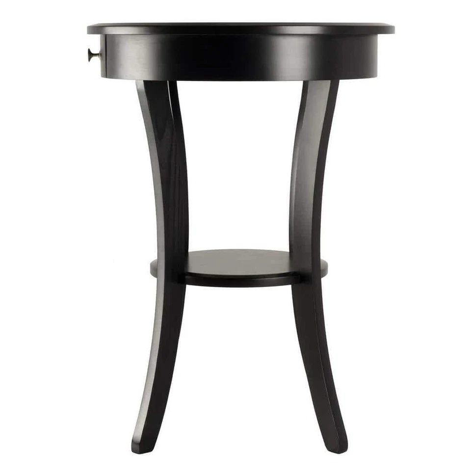 Winsome Round Accent Table Black Wood 27" H Storage Shelf Drawer Living Room - Image 2 of 4