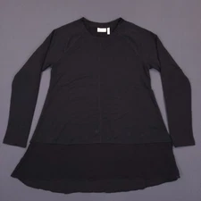 Logo By Lori Goldstein XS French Terry Top Chiffon Trim Long Sleeve Black New