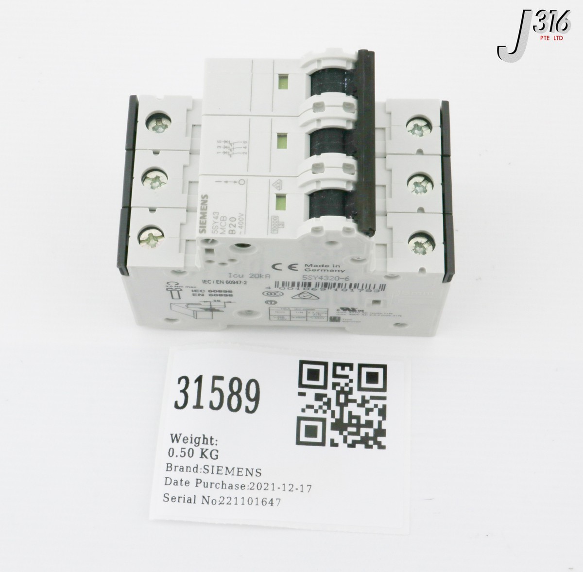 31589 SIEMENS 3-POLE CIRCUIT BREAKER, 400V 20A (NEW) 5SY4320-6 | eBay