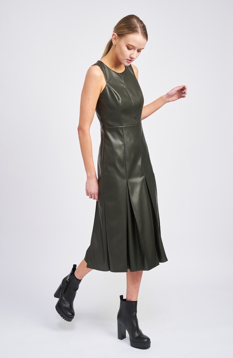 white christmas dresses Roxanne Faux Leather Midi Dress – Pieces & Peaches main image 1