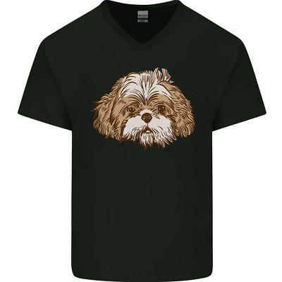 Shih Tzu Hund Kopf Herren V-Ausschnitt Baumwolle T-Shirt