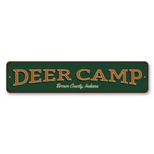 Deer Camp Sign, Personalized Hunting Location Metal Wall Decor - Aluminum