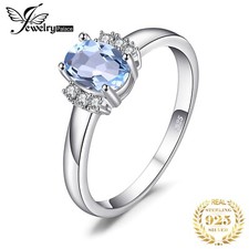 Oval Natural Sky Blue Topaz 925 Sterling Silver Engagement Ring Woman Fine NEW