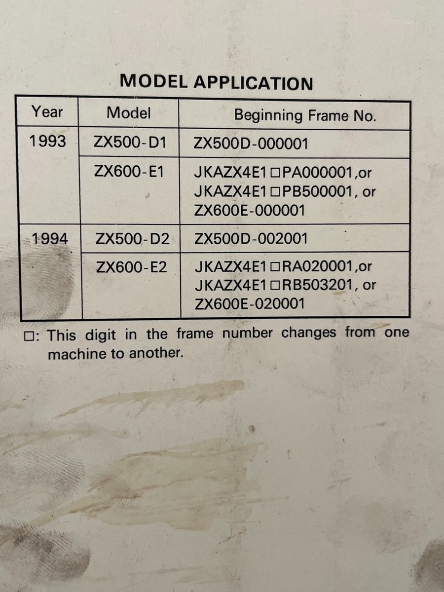 1993-94 Kawasaki NINJA ZX-6 ZZR-600 ZZR-500 Service Manual 99924