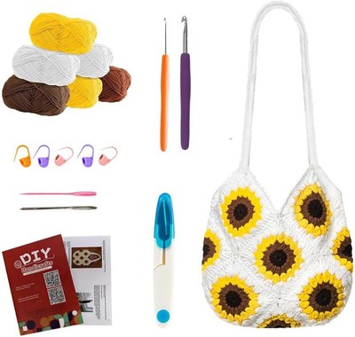 Beginner DIY Sunflower Crochet Kit - Tote Bag with Video Tutorials for Gifts