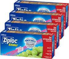 Ziploc Gallon Food Storage Slider Bags, Power Shield Technology for More Durabil