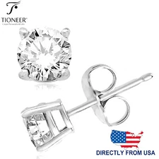 Sterling Silver 925 Solid Round Brilliant Cut Cubic Zirconia Stud Gift Earrings