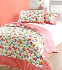 Single Bed Quilted Children Bedspread Colourful Comforter Butterfly Pillowshams