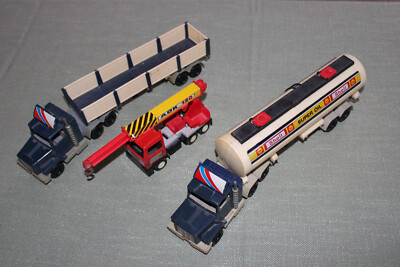 3 LKW DDR Spielzeug Blechspielzeug MSB MSW ADK 120 Sattelzug Shell Schwungrad