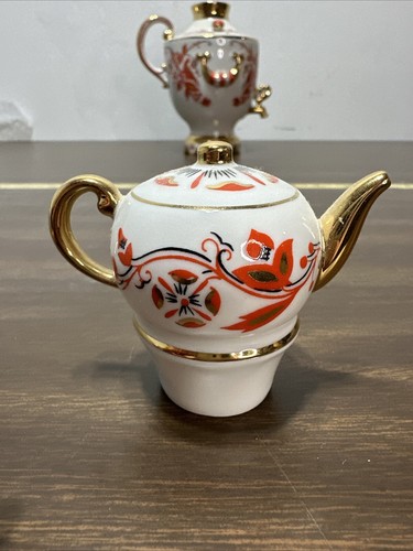 LOMONOSOV PORZELLAN WEINKARAFFE SET SAMOWAR 30,4 OZ/900 ML Rot Weiß Gold - Bild 5 von 12