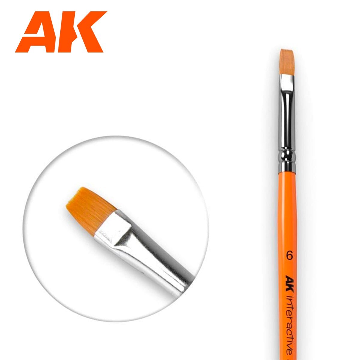 AK Interactive Size 6 Flat Synthetic Hair Scale Modeling Paint Brushes - AK611