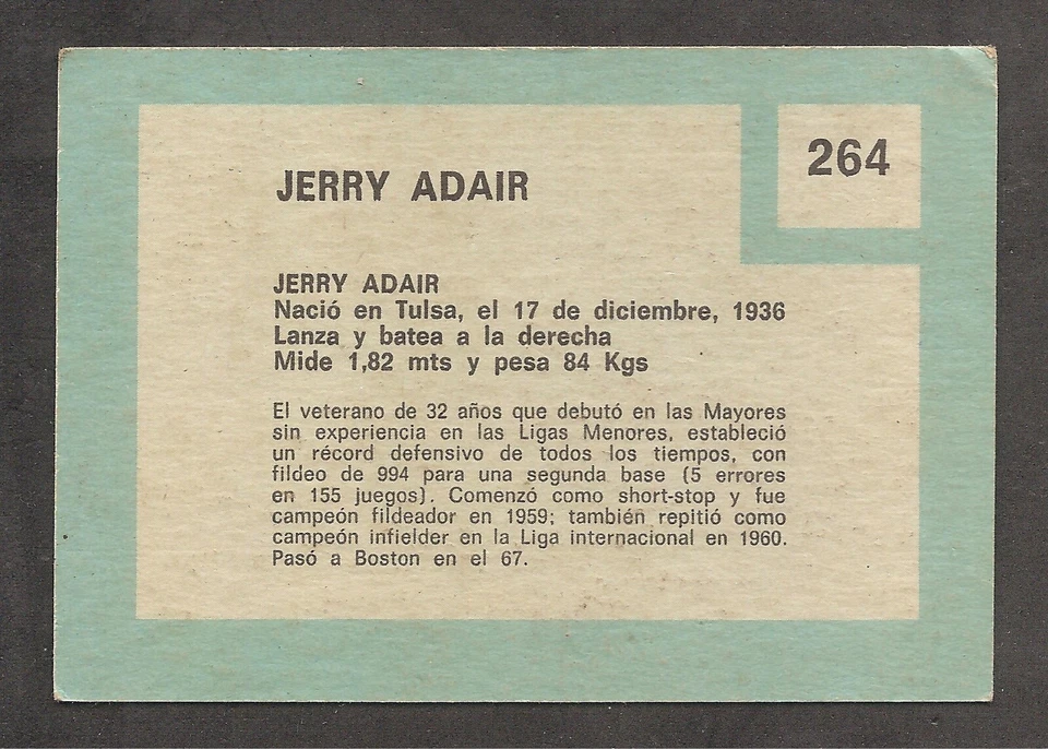 Jerry Adair 1967 Topps Venezuela #264 SP Very Rare Venezuelan card *Set Break - Image 2 of 2
