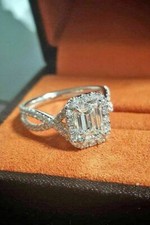 Emerald Cut 2.40Ct Diamond 14k White Gold Finish Halo Engagement Ring in Size 7