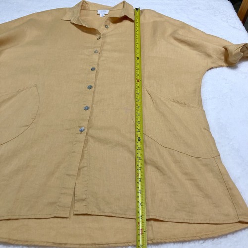 Sigrid Olsen Linen Tunic Top Women M Yellow Button Up Pockets Coastal Boho - Picture 11 of 12