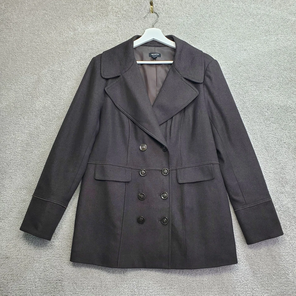 Chaqueta Worth New York Chaquetón Mujer 14 Marrón Forrado Doble Pecho Muesca Solapa Foto 3 de 4
